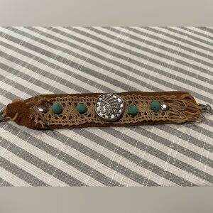 Leather 7” Indian head bracelet